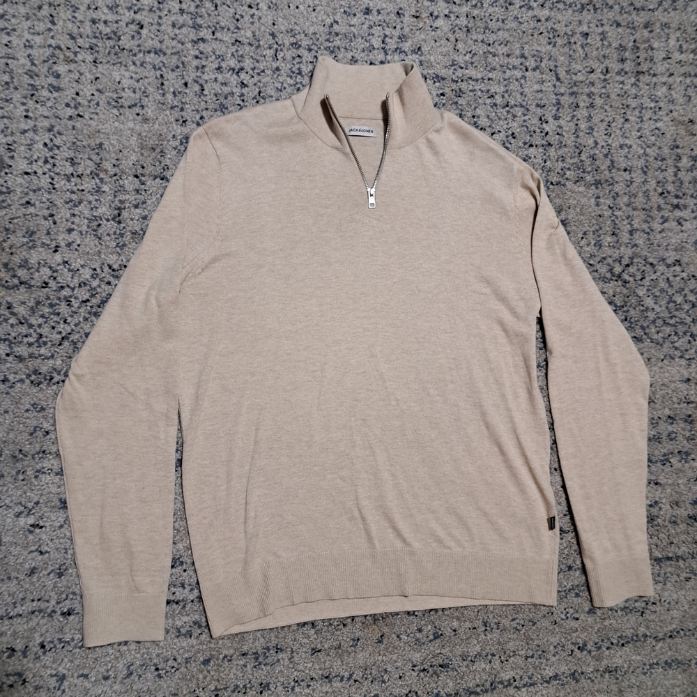 Men's Beige Half-Zip Sweater